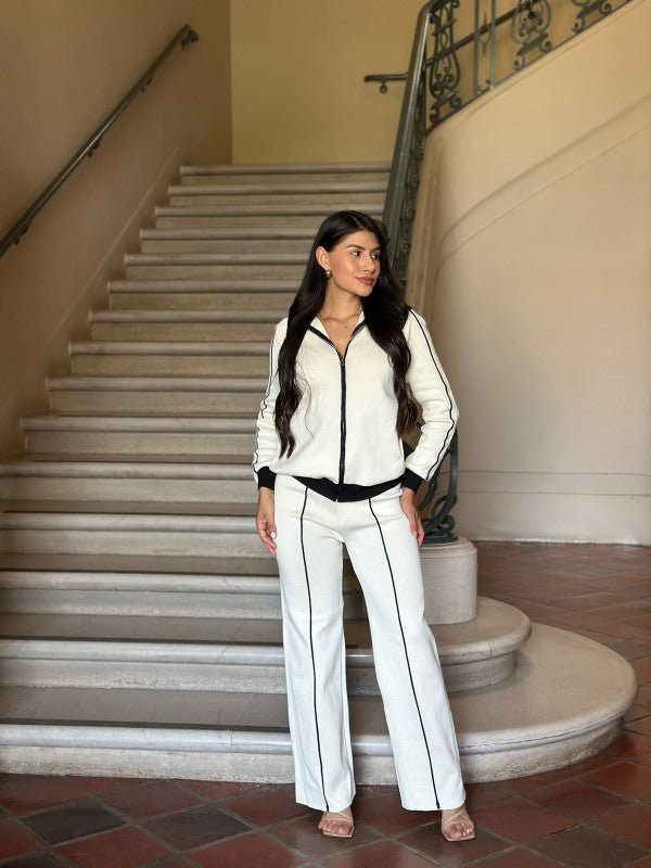 Knit High Waist Pants with Line Contrast Set - Robbi & Angel