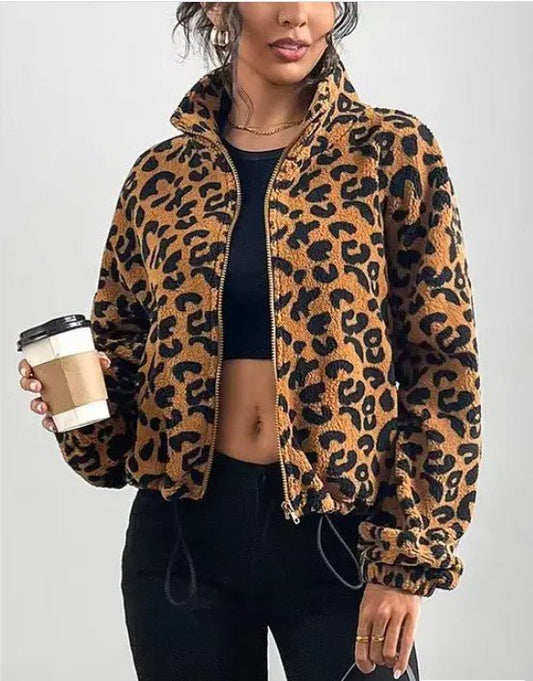 Leopard Print Fleece Zip - Up Jacket - Robbi & Angel