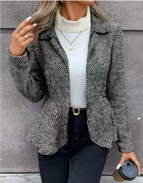 Houndstooth Patterned Blazer with Belted Waist - Robbi & Angel