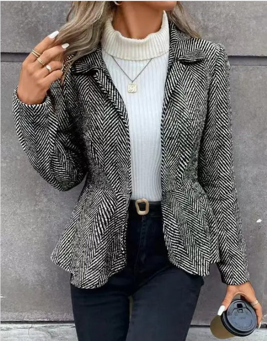 Houndstooth Patterned Blazer with Belted Waist - Robbi & Angel