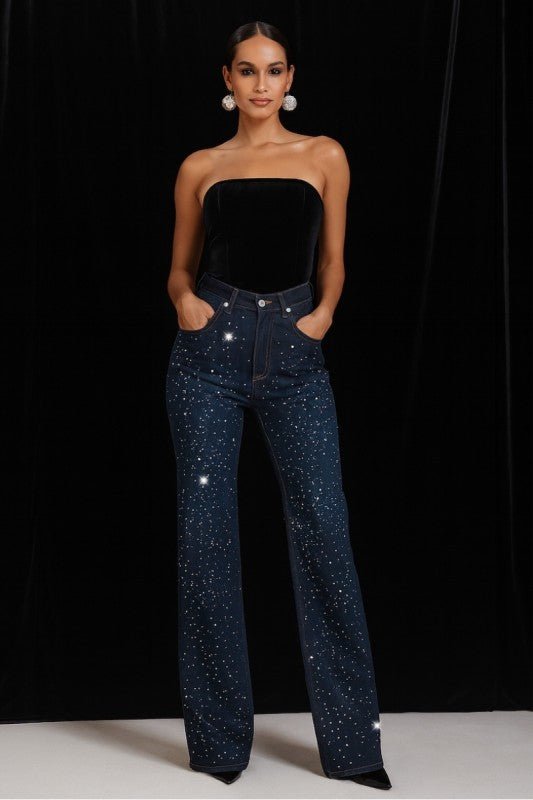Wide Leg Rhinestone Jeans - Robbi & Angel