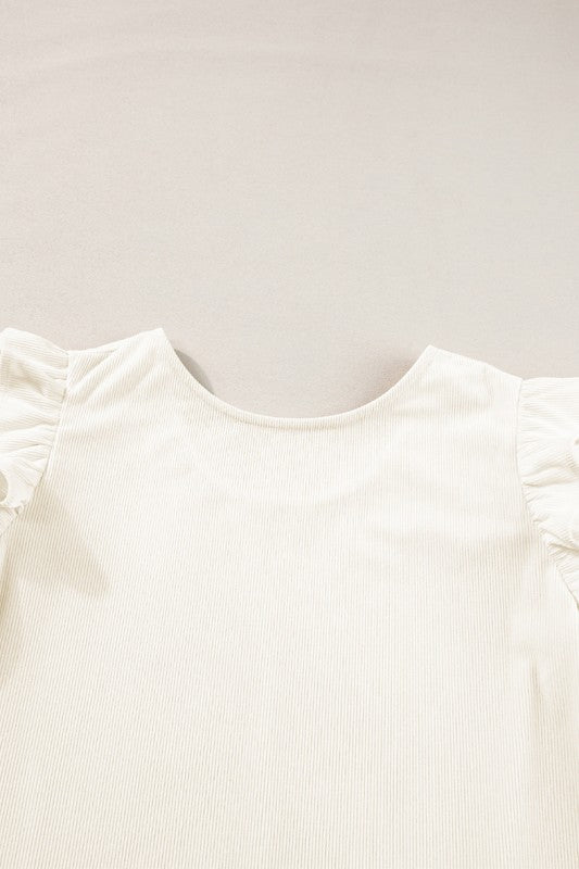 Beige Ruffled Flounce Sleeve Corduroy Shirts - Robbi & Angel