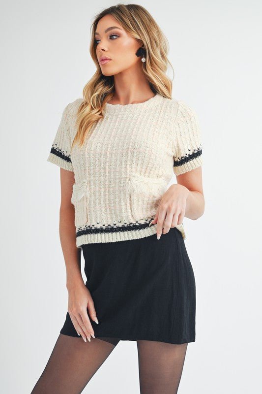 Aemi + Co Round Neck Short Sleeve Tweed Sweater - Robbi & Angel