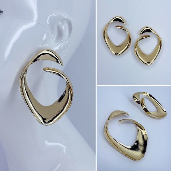 Large Gold Finish Geometric Design Earrings - Robbi & Angel