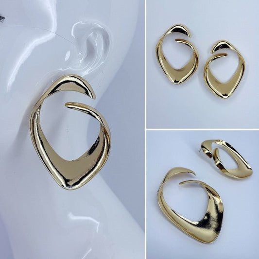 Large Gold Finish Geometric Design Earrings - Robbi & Angel