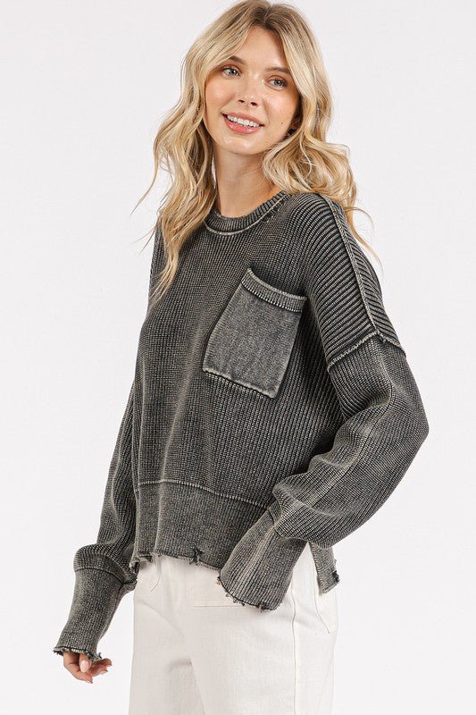 Mittoshop Distressed Hem Round Neck Dropped Shoulder Sweater - Robbi & Angel