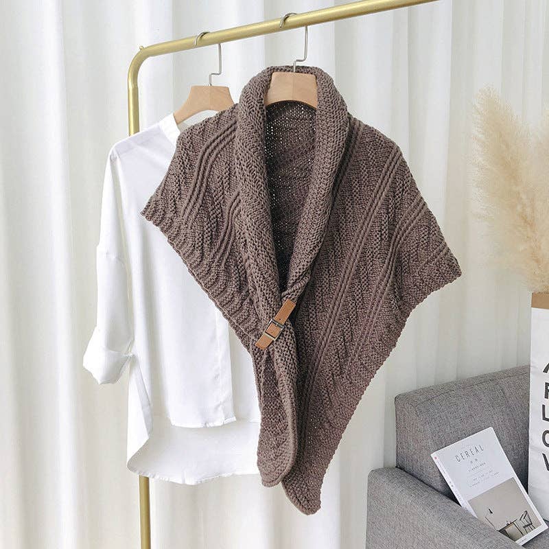 Split Triangle Solid Color Poncho Knit Scarf - Robbi & Angel
