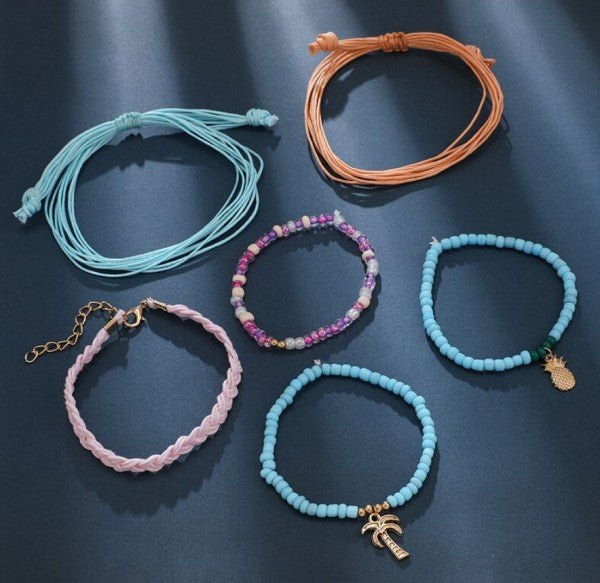 Summer Bracelet 6 Piece Set Rainbow Pineapple Palm - Robbi & Angel