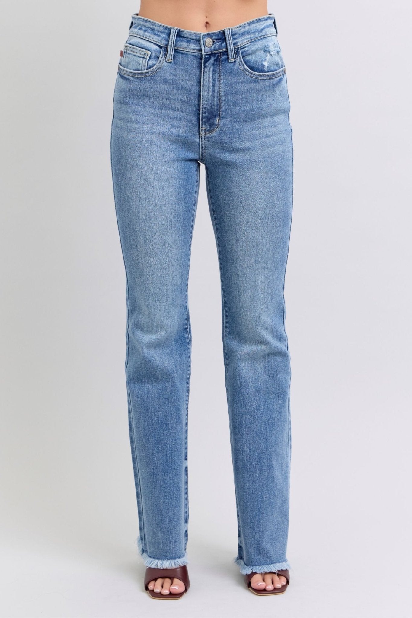 Judy Blue Full Size Raw Hem High Rise Bootcut Jeans - Robbi & Angel