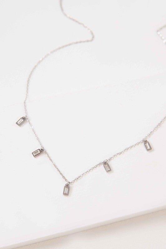 Minimal Rectangle Rhinestone Necklace | Silver - Robbi & Angel