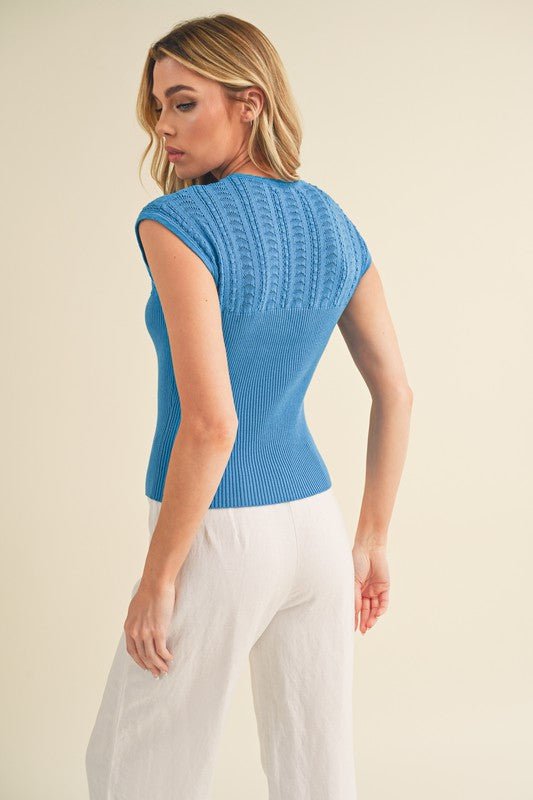 Aemi + Co Openwork Round Neck Cap Sleeve Knit Top - Robbi & Angel