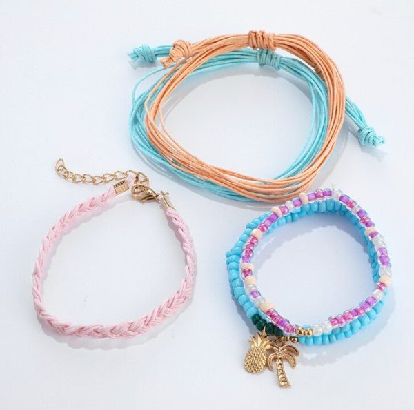 Summer Bracelet 6 Piece Set Rainbow Pineapple Palm - Robbi & Angel