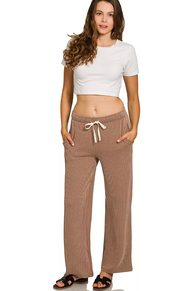 Zenana Raised Rib Short Sleeve Tee & Pants Set - Robbi & Angel