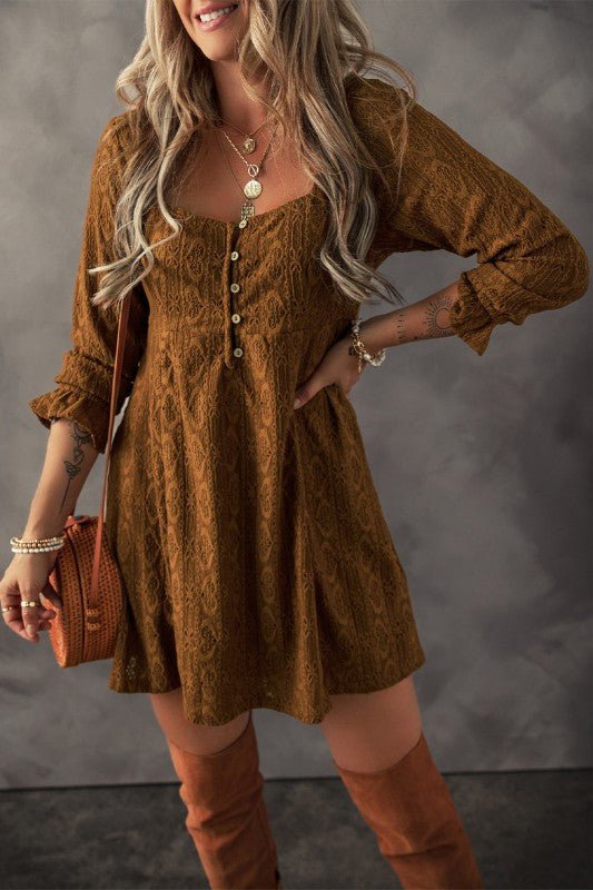 Elle Lace Crochet Buttoned Mini Dress - Robbi & Angel