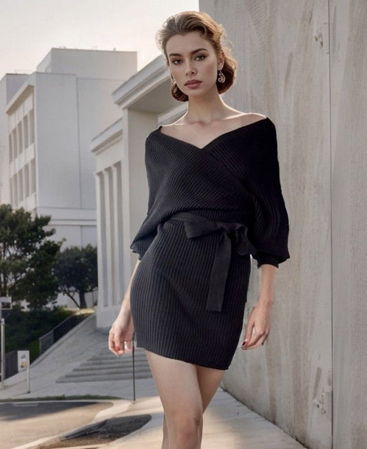 Black Wrap Knit dress - Robbi & Angel