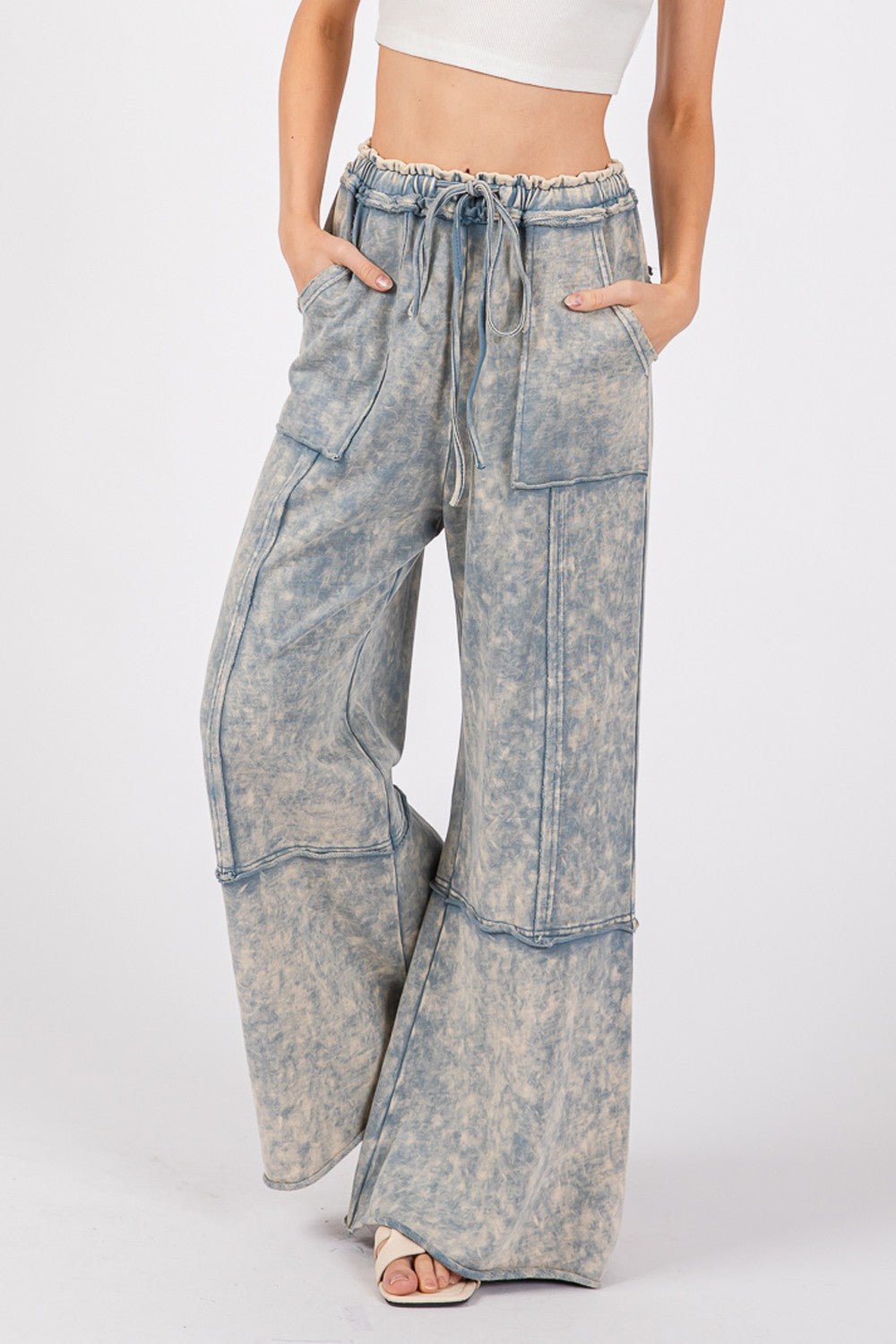 SAGE + FIG Mineral Washed Terry Wide Leg Pants - Robbi & Angel