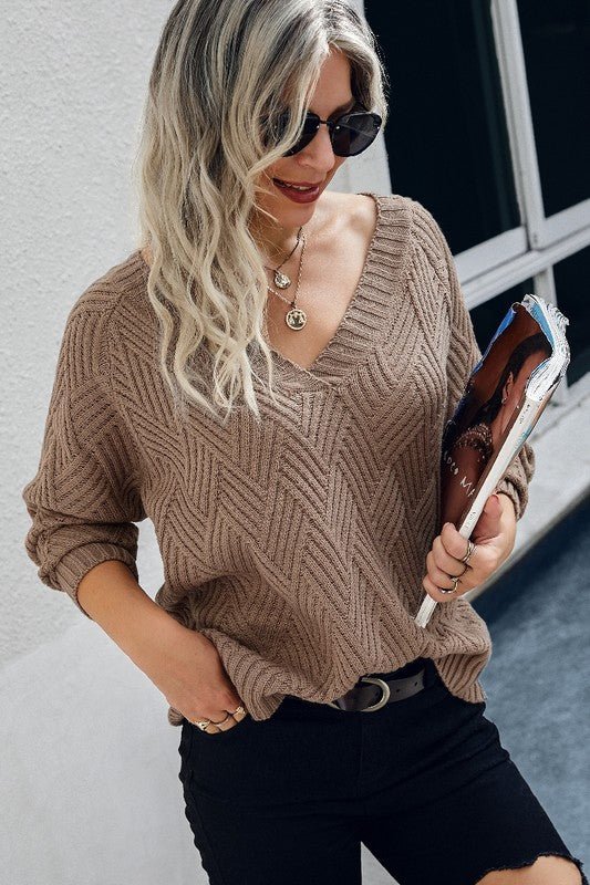 V Neck Cross Long Sleeves Sweater - Robbi & Angel
