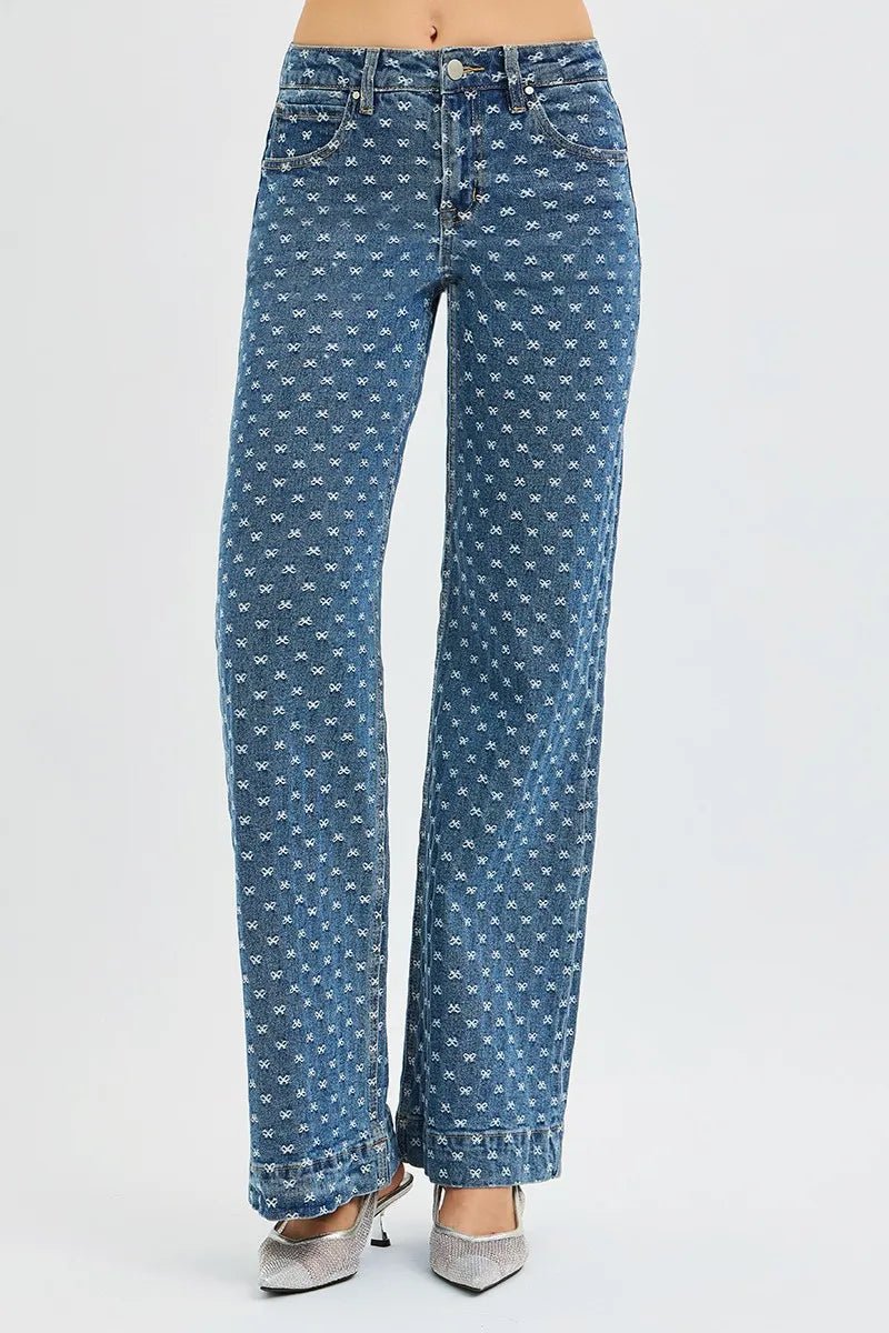 RISEN High Rise Wide Leg Bow Embroidered Jeans - Robbi & Angel