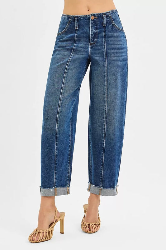 RISEN High Rise Fit Barrel Cuffed Jeans - Robbi & Angel