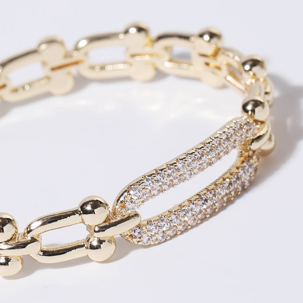 Linked Chain Gold CZ Pave Bar Bangle Bracelet - Robbi & Angel