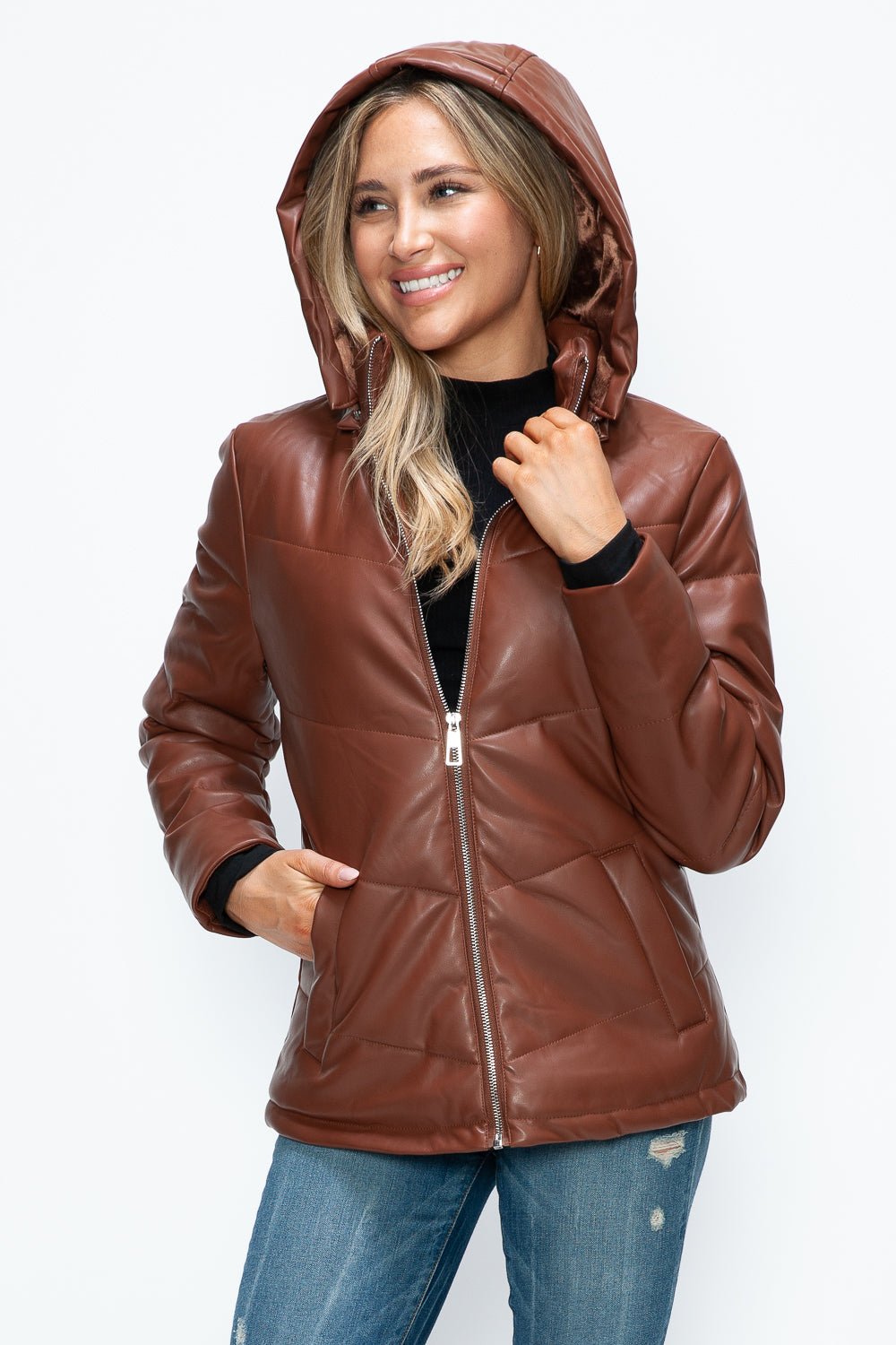 How Dare U Pocketed Zip Up Puffer Jacket with Removable Hood - Robbi & Angel