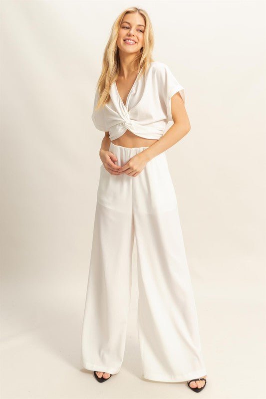 HYFVE Twisted Front Short Sleeve Top and Wide Leg Pants Set - Robbi & Angel