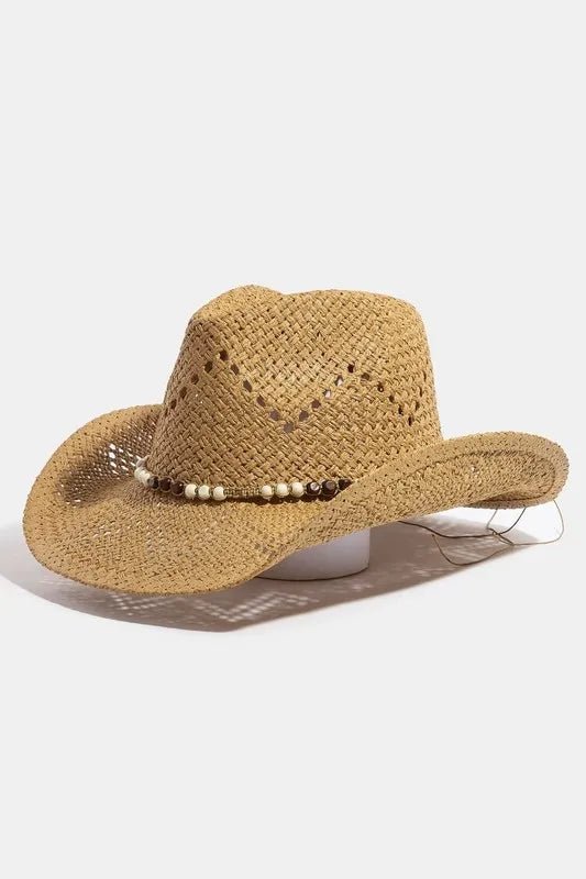 Fame Mixed Beaded Strap Western Fedora Straw Hat - Robbi & Angel
