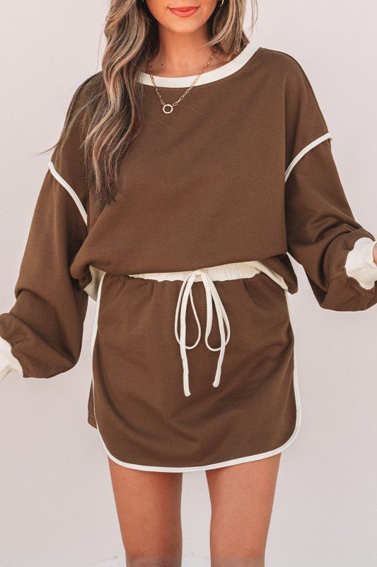Colorblock Long Sleeve Top and Skort Set - Robbi & Angel
