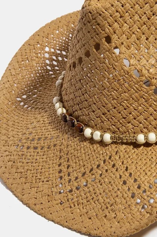 Fame Mixed Beaded Strap Western Fedora Straw Hat - Robbi & Angel