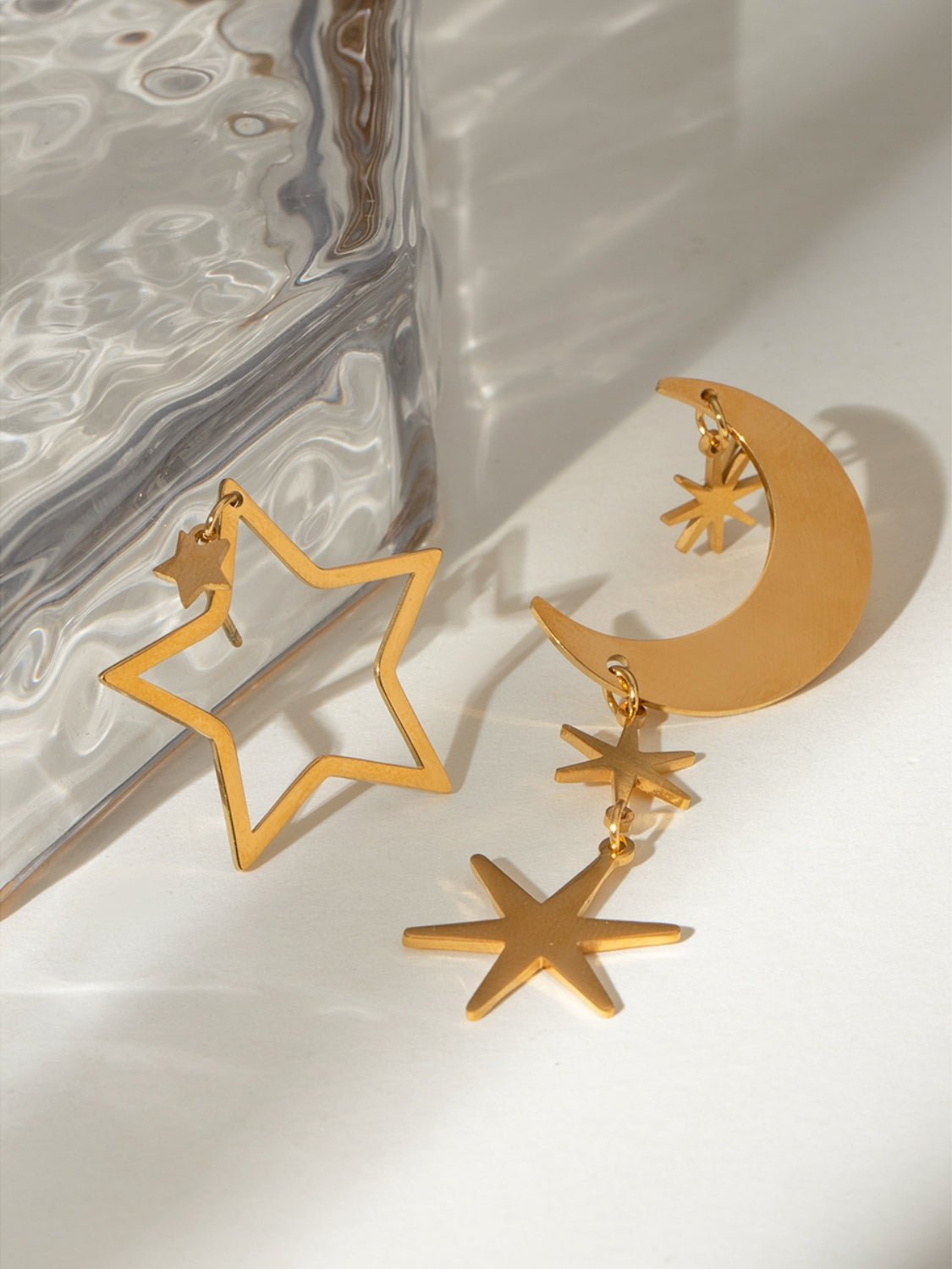 18K Gold - Plated Moon & Star Dangle Earrings - Robbi & Angel