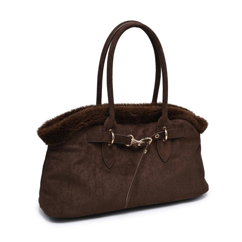 Tommi Faux Suede Plush Trim Satchel
