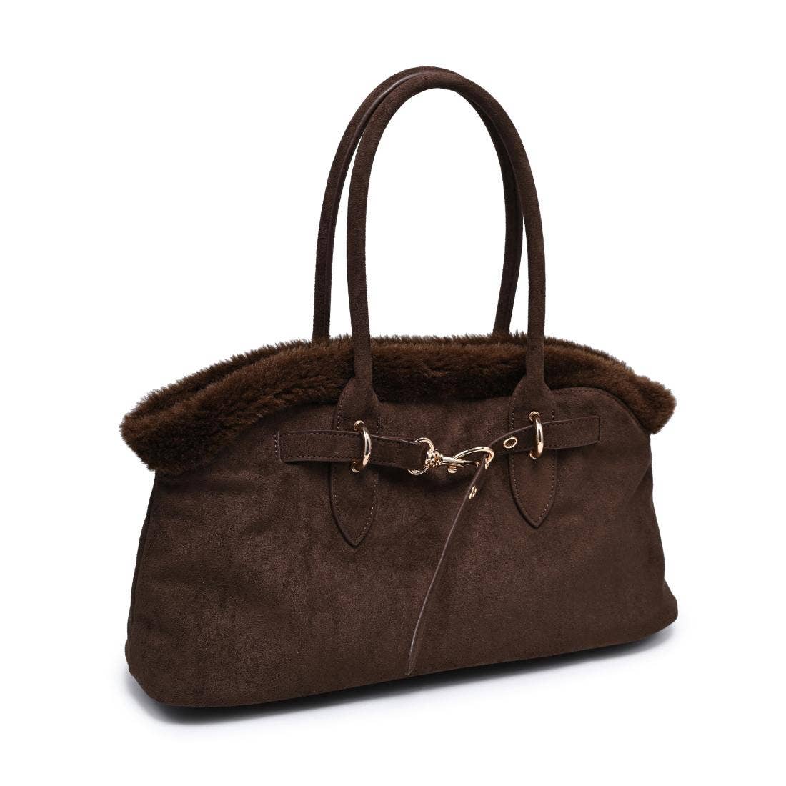 Tommi Faux Suede Plush Trim Satchel