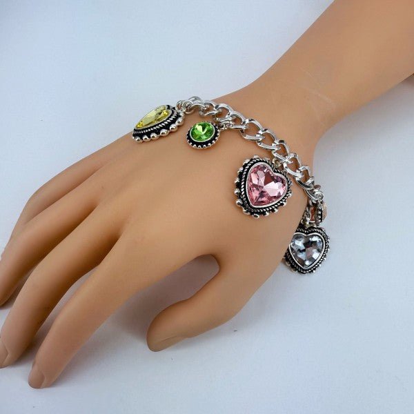 Multicolor Heart Oval Charms Chain Bracelet - Robbi & Angel