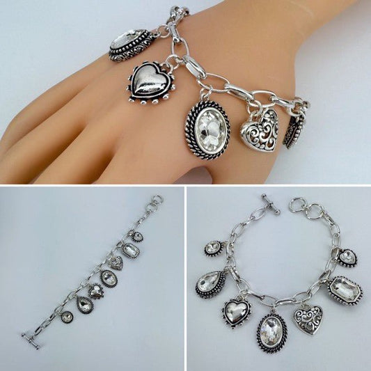 Heart and Oval Clear Charms Chain Bracelet - Robbi & Angel