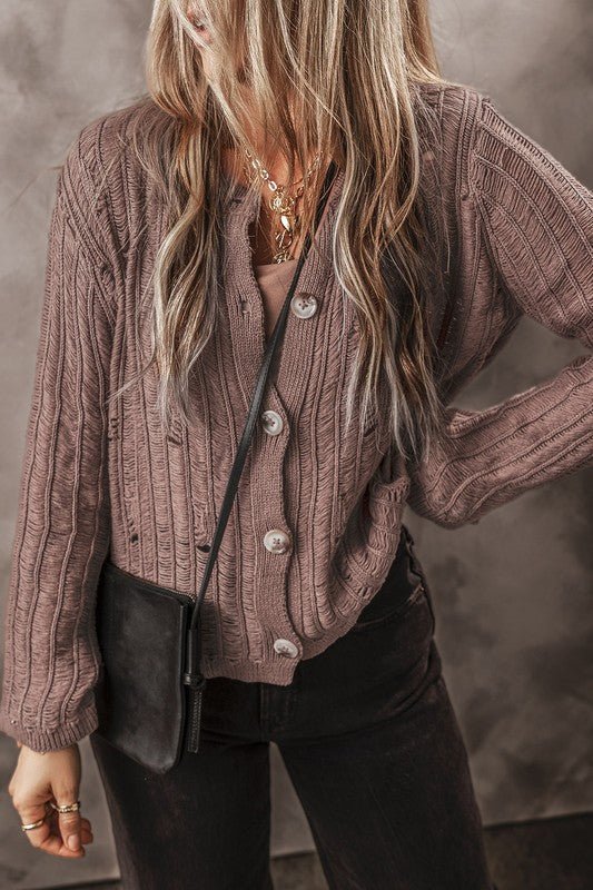 Goat Cut Out Textured Knit Buttoned Cardigan - Robbi & Angel