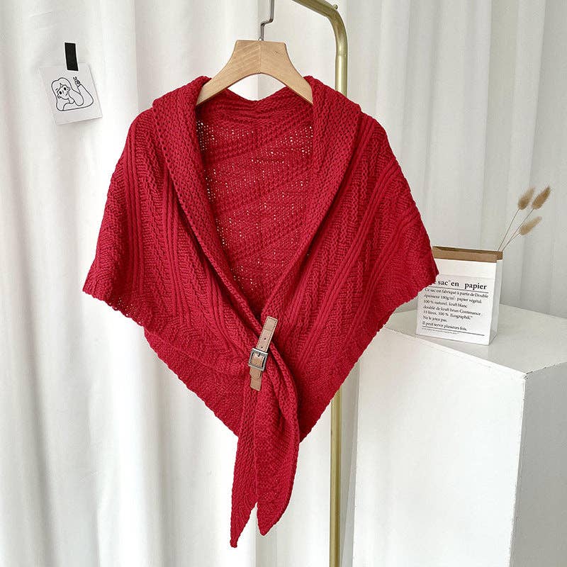 Split Triangle Solid Color Poncho Knit Scarf - Robbi & Angel