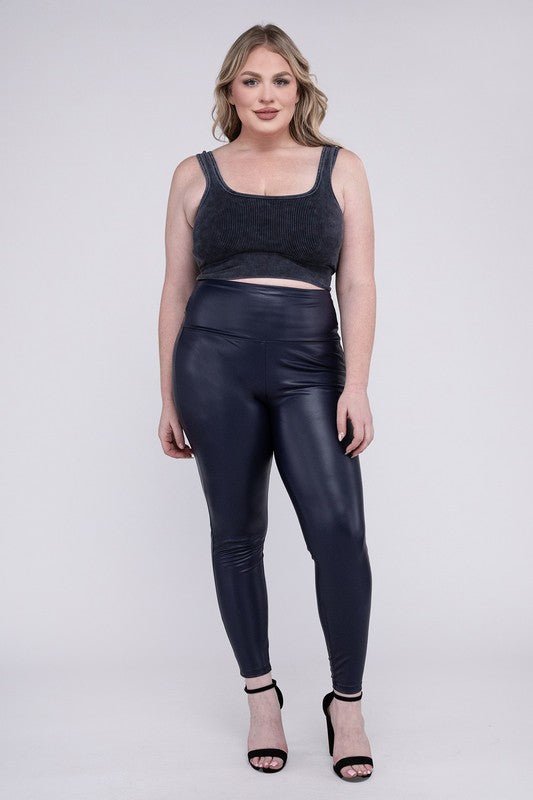 Plus High Rise Faux Leather Leggings - Robbi & Angel