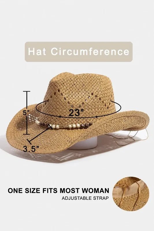 Fame Mixed Beaded Strap Western Fedora Straw Hat - Robbi & Angel