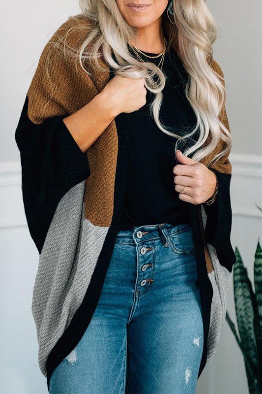 Brown Neutral Colorblock Drapey Cardigan - Robbi & Angel