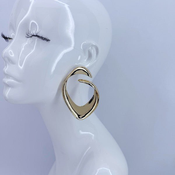Large Gold Finish Geometric Design Earrings - Robbi & Angel