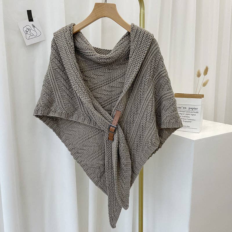 Split Triangle Solid Color Poncho Knit Scarf - Robbi & Angel