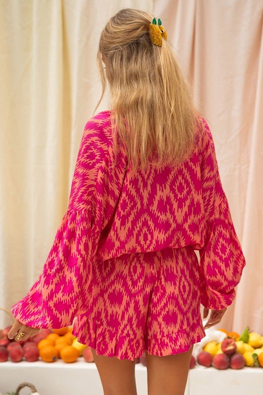 Aztec Geometric Print Top and Ruffled Shorts Set - Robbi & Angel