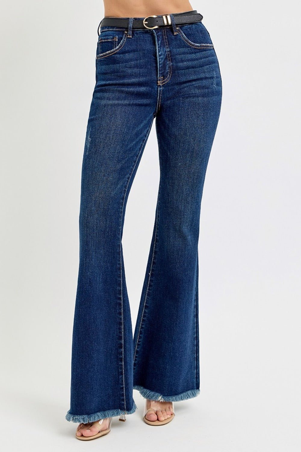 RISEN Tummy Control Frayed Hem Flare Jeans - Robbi & Angel