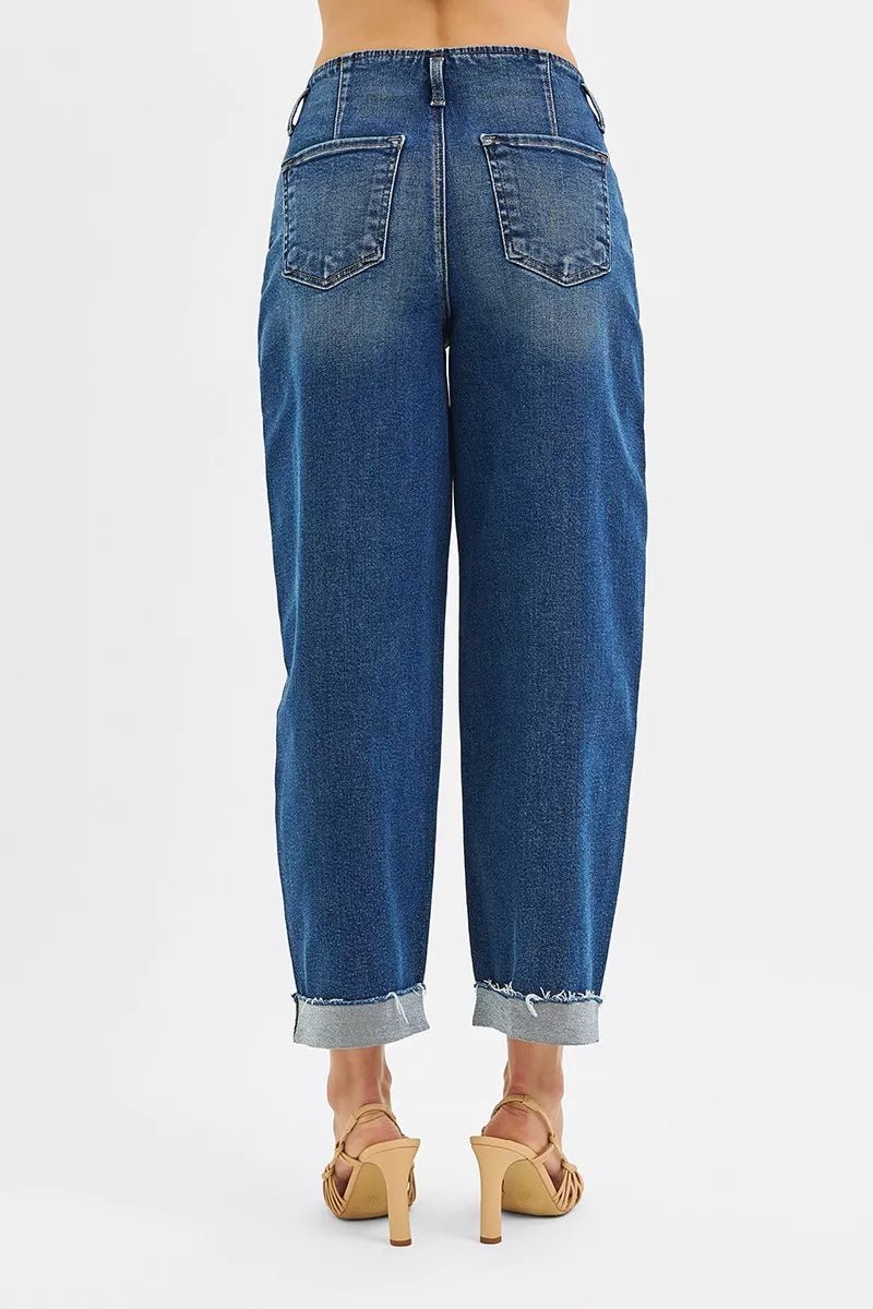 RISEN High Rise Fit Barrel Cuffed Jeans - Robbi & Angel