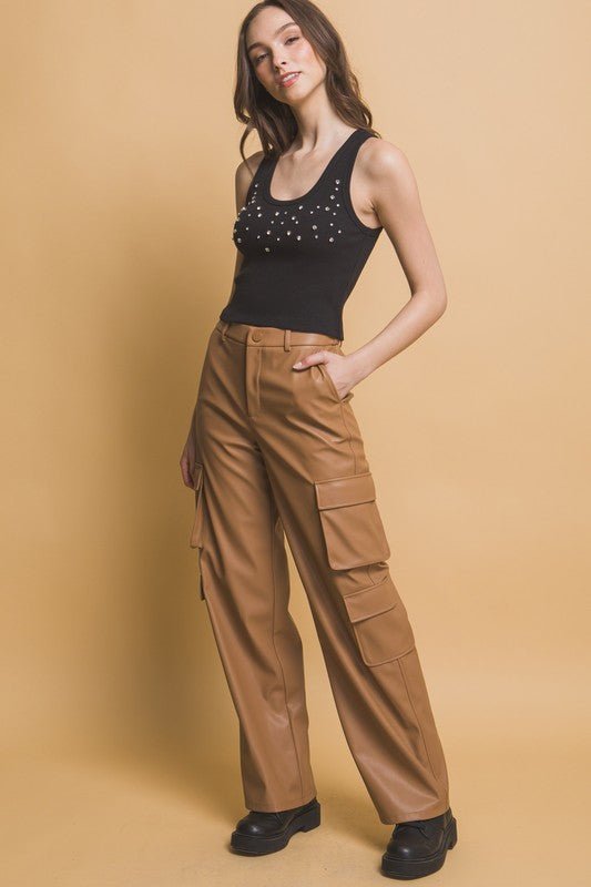 Love Tree PU Leather Cargo Pants - Robbi & Angel