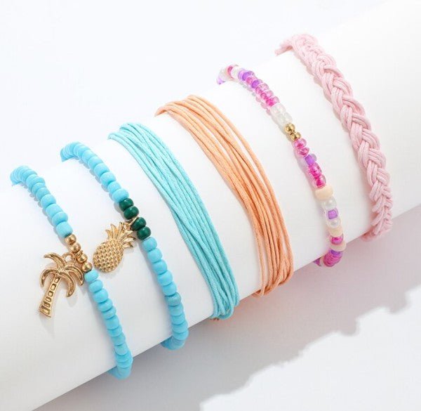 Summer Bracelet 6 Piece Set Rainbow Pineapple Palm - Robbi & Angel