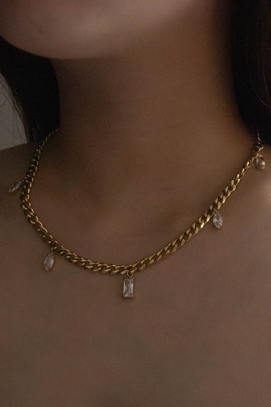 Mixed Stone Charm Necklace | Clear Gold - Robbi & Angel