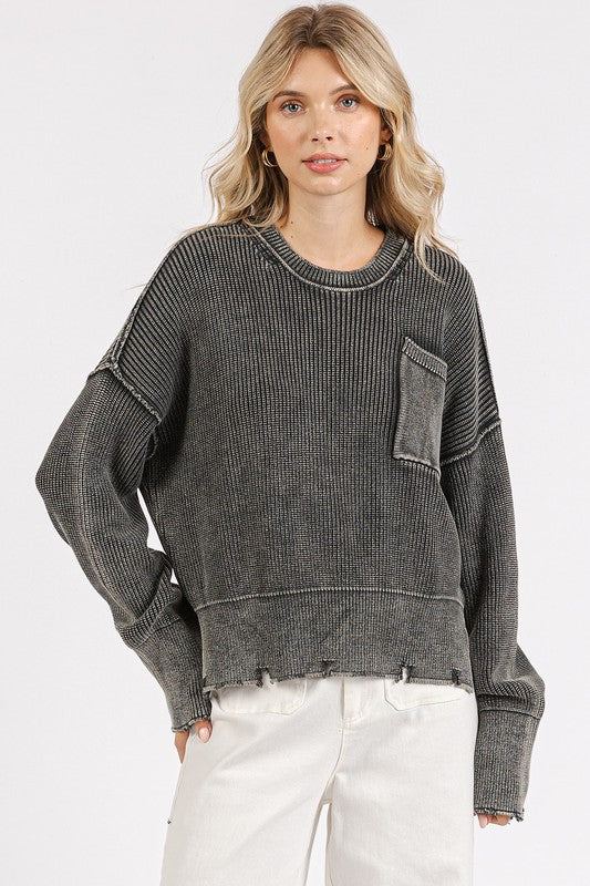 Mittoshop Distressed Hem Round Neck Dropped Shoulder Sweater - Robbi & Angel