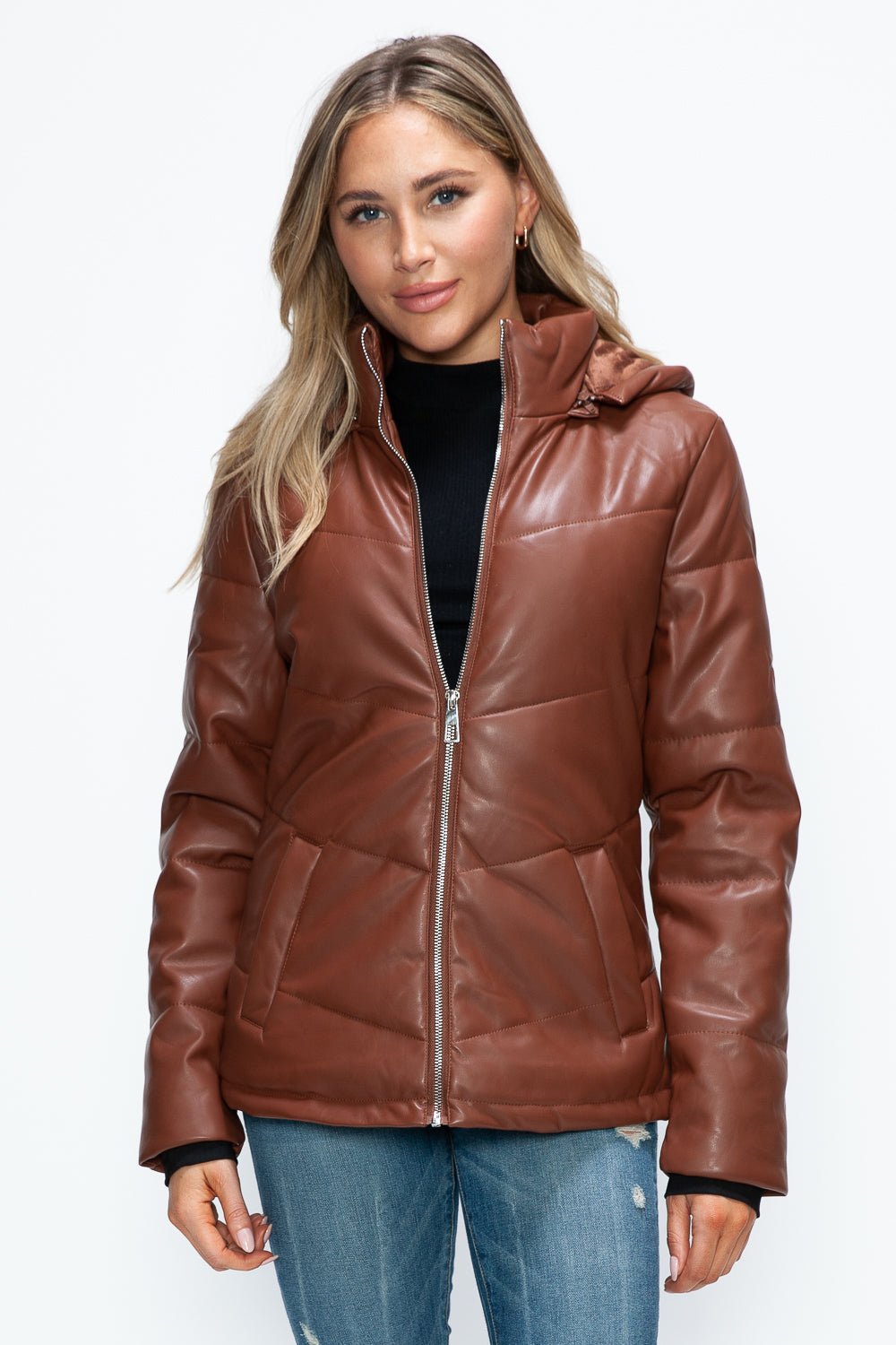 How Dare U Pocketed Zip Up Puffer Jacket with Removable Hood - Robbi & Angel