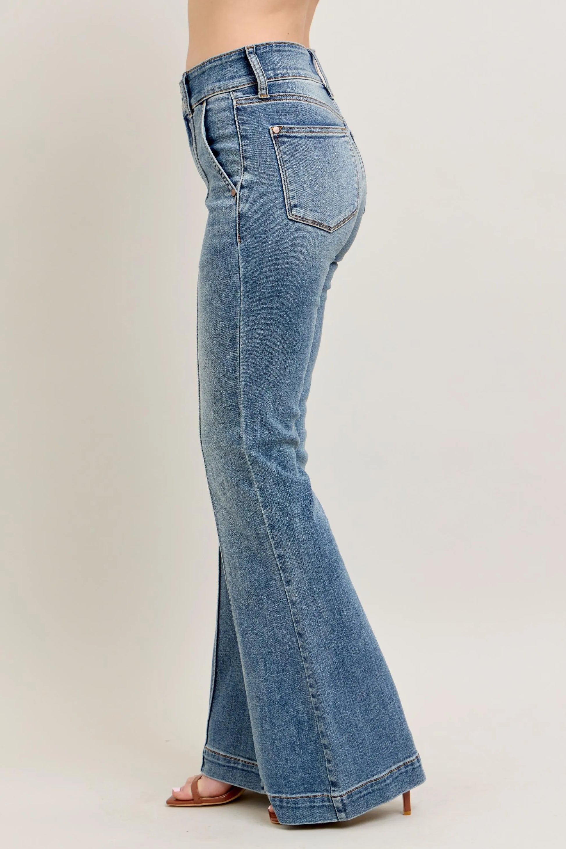 Judy Blue Full Size High - Waist Flare Denim Jeans with Front Seam Detail Plus Size - Robbi & Angel
